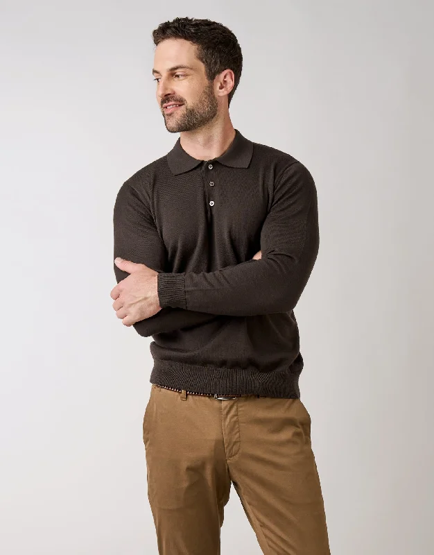 Owaka Chocolate Merino 3 Button Polo Jersey