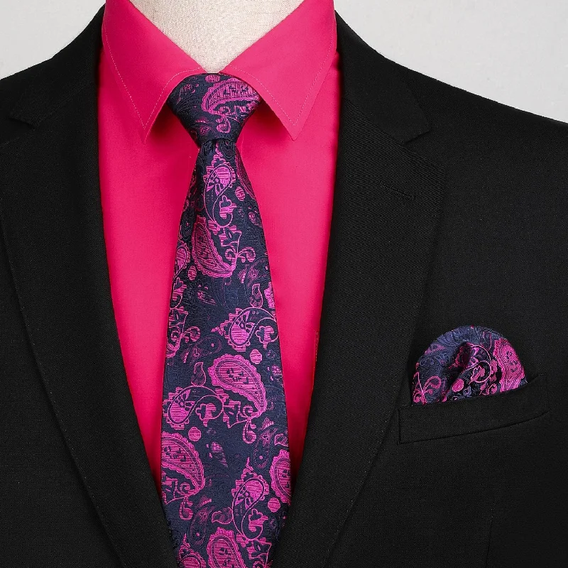 Men's Oxford Shirts for a Preppy StyleMen's Shirt with Tie Handkerchief Set - 05-HOT PINK Men's Oxford Shirts for a Preppy StyleMen's Shirt with Tie Handkerchief Set - 05-HOT PINK