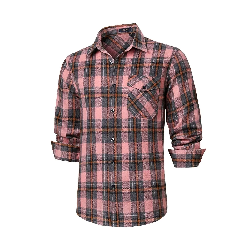 Layered Men's Henley ShirtsPlaid Men's Flannel Shirt With Pockets - 4P-PINK