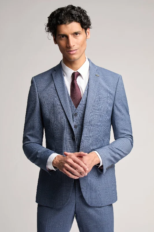 Designer Men's OvercoatsAirforce Blue Large Check Jacket Blue