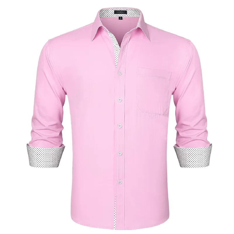 Men's Wrinkle-Free Shirts for Easy CareMen's Patchwork Dress Shirt with Pocket - E-PINK/WHITE