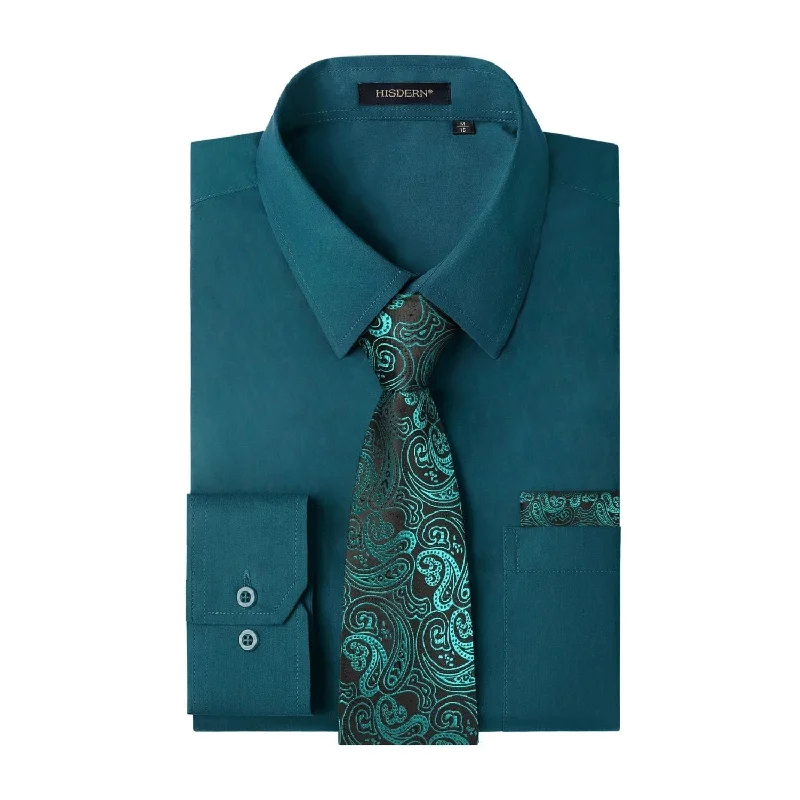 Men's Regular-Fit Shirts for a Classic FitMen's Shirt with Tie Handkerchief Set - TEAL/PAISLEY Men's Regular-Fit Shirts for a Classic FitMen's Shirt with Tie Handkerchief Set - TEAL/PAISLEY