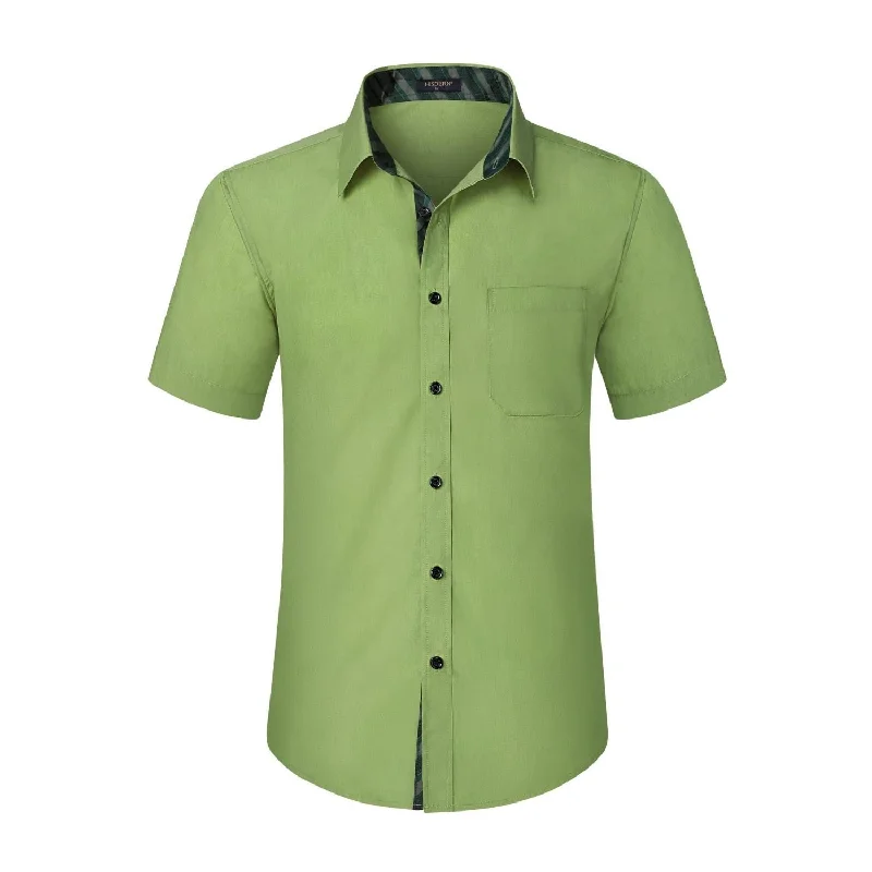 Men's Solid-Color Button-Down Shirts for VersatilityMen's Short Sleeve Shirt with Pocket - B1-GREEN3 Men's Solid-Color Button-Down Shirts for VersatilityMen's Short Sleeve Shirt with Pocket - B1-GREEN3