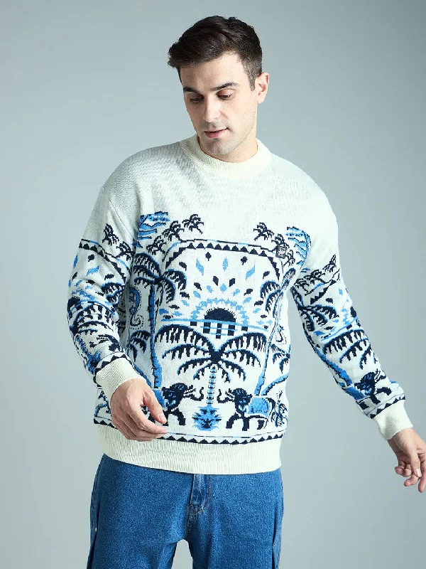 Men's Sweaters with Kangaroo PocketsEcru Royal Graphic Oversized Sweater