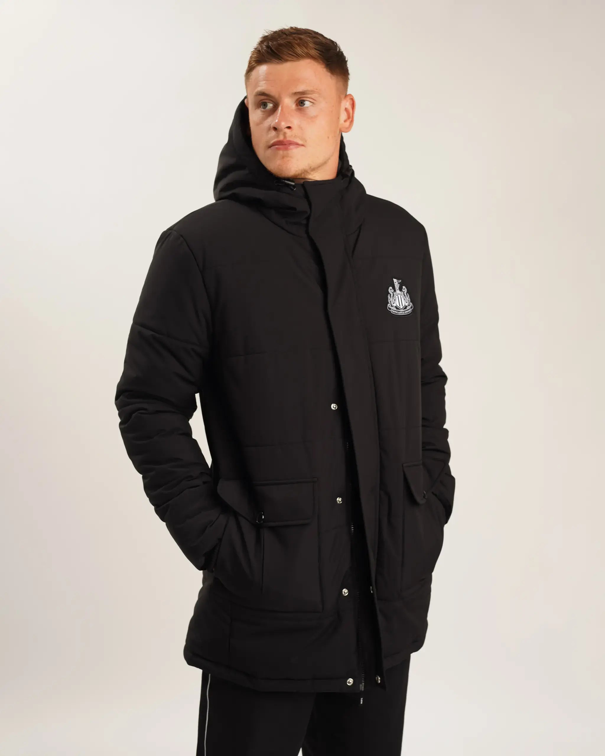 Men's Coats for Rainy WeatherNewcastle United Men's Black Long Line Padded Jacket (Stadio)