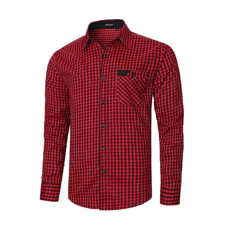 Men's Moisture-Wicking Shirts for All-Day ComfortMen's Casual Long Sleeve Plaid Shirt - A-RED Men's Moisture-Wicking Shirts for All-Day ComfortMen's Casual Long Sleeve Plaid Shirt - A-RED