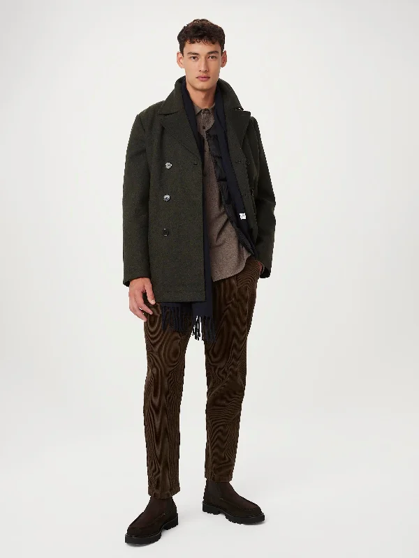 Men's Coats with Hidden PocketsThe Nelson Recycled Wool Peacoat in Rosin