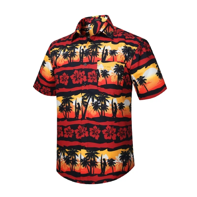 Men's Geometric Print Shirts for a Modern TwistFunky Hawaiian Shirts with Pocket - 16-RED\ORANGE Men's Geometric Print Shirts for a Modern TwistFunky Hawaiian Shirts with Pocket - 16-RED\ORANGE