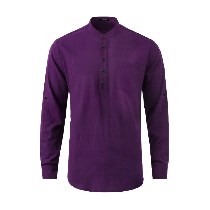 Men's Checkered Shirts for a Retro FeelMen‘s Henley Shirt Cotton with Pocket - PURPLE Men's Checkered Shirts for a Retro FeelMen‘s Henley Shirt Cotton with Pocket - PURPLE