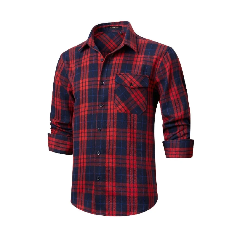 Men's Patterned Dress Casual Shirts for Smart-Casual EventsPlaid Men's Flannel Shirt With Pockets - 7G-RED/NAVY BLUE-07 Men's Patterned Dress Casual Shirts for Smart-Casual EventsPlaid Men's Flannel Shirt With Pockets - 7G-RED/NAVY BLUE-07