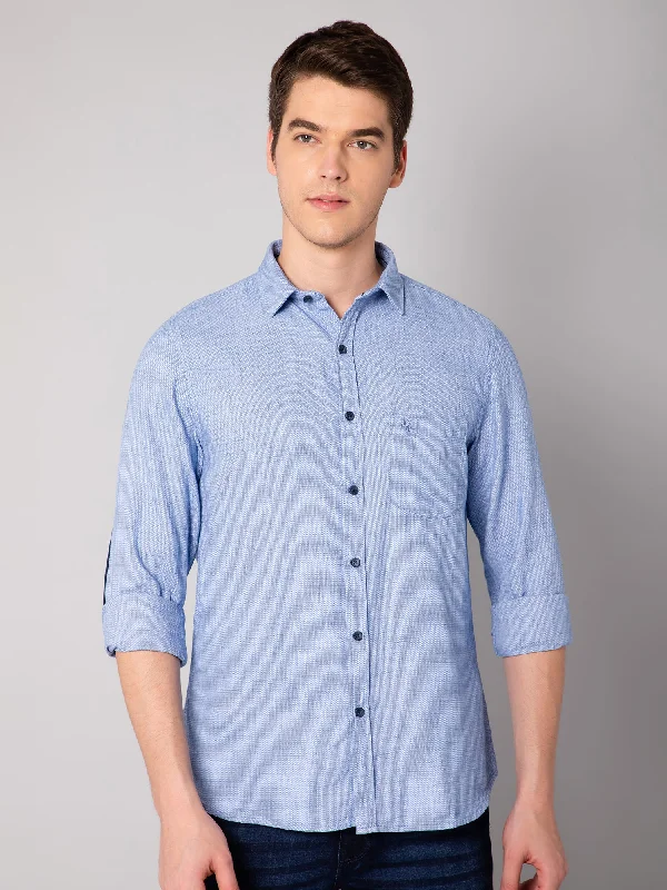 Durable Men's Work ShirtsMen's Light Blue Casual Plain Full Sleeve Shirt