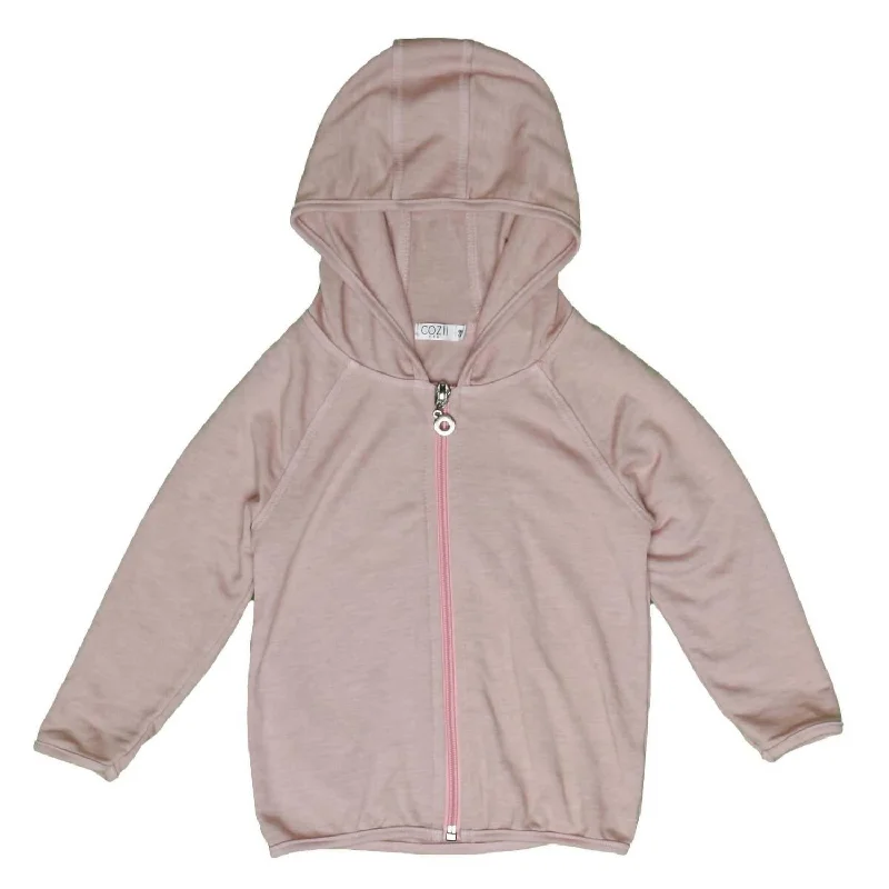 Trendy Men's Patterned HoodiesGirl's Long Sleeve Zip Hoodie With Binding Heather In Mauve