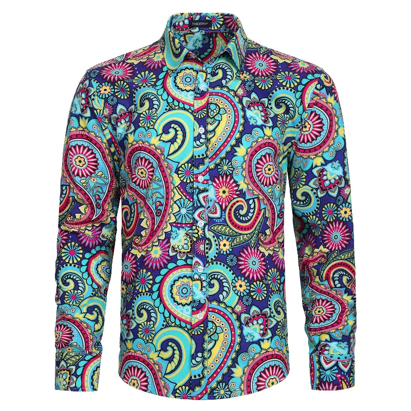 Men's Patterned Casual Shirts for Relaxed StylingMen's Long Sleeve Shirt With Printing - BLUE/PINK Men's Patterned Casual Shirts for Relaxed StylingMen's Long Sleeve Shirt With Printing - BLUE/PINK