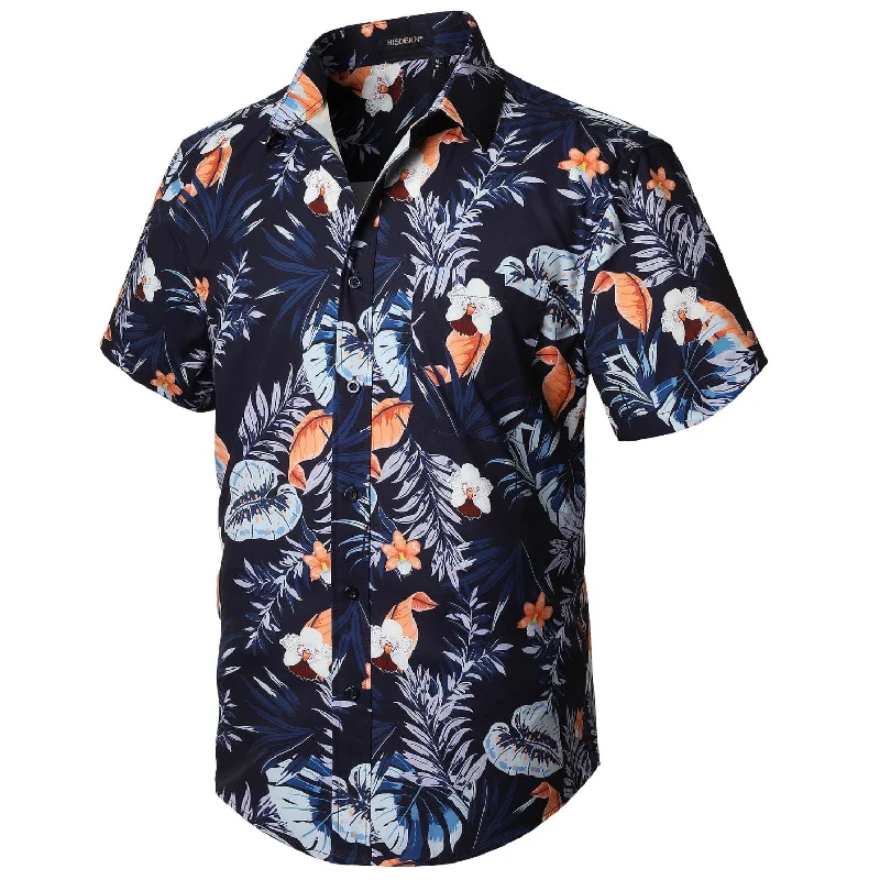 Men's Striped Shirts for a Maritime TwistSummer Hawaiian Shirts with Pocket - 03-ORANGE/NAVY BLUE Men's Striped Shirts for a Maritime TwistSummer Hawaiian Shirts with Pocket - 03-ORANGE/NAVY BLUE