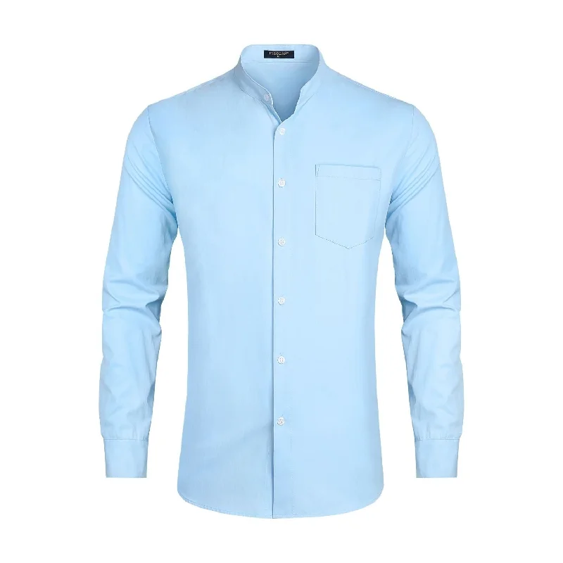 Men's Hawaiian Print Shirts for Luau PartiesMen's Light Blue Grandad Collar Shirt Wedding Regular Fit with Pocket Men's Hawaiian Print Shirts for Luau PartiesMen's Light Blue Grandad Collar Shirt Wedding Regular Fit with Pocket
