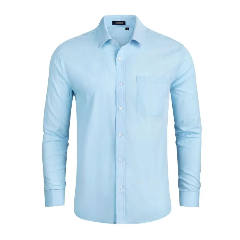 Men's Spread-Collar Shirts for a Bold StatementMen's Dress Shirt with Pocket - BLUE