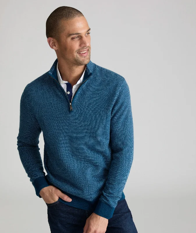 Men's Sweaters with Elastic WaistbandsTwill Merino Wool Quarter-Zip Sweater