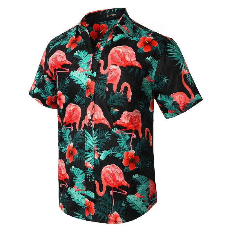 Men's Logo T-Shirts for Brand RepresentationHawaiian Tropical Shirts with Pocket - BLACK & PINK 01 Men's Logo T-Shirts for Brand RepresentationHawaiian Tropical Shirts with Pocket - BLACK & PINK 01
