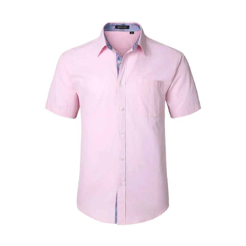 Men's Striped Shirts for a Maritime TwistMen's Short Sleeve Shirt with Pocket - B1-PINK