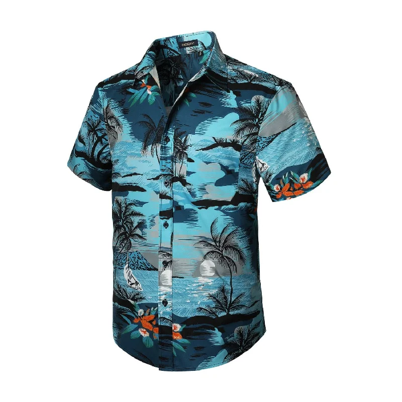 Men's Slim-Fit Shirts for a Flattering ShapeHawaiian Tropical Shirts with Pocket - Z01- BLUE Men's Slim-Fit Shirts for a Flattering ShapeHawaiian Tropical Shirts with Pocket - Z01- BLUE