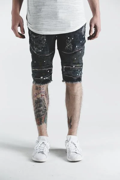 Latest Men's Jeans TrendsPete Biker Denim Shorts (Black Paint)