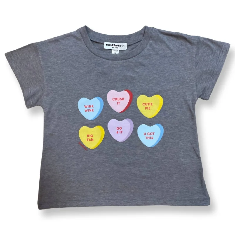 Men's Shirts with Adjustable CuffsGirl Candy Hearts Crop Tee In Grey