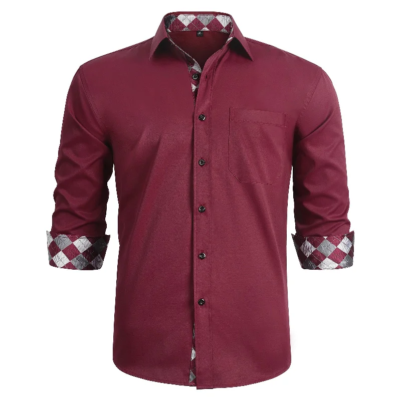 Men's Neutral-Tone Shirts for Versatile StylingMen's Patchwork Dress Shirt with Pocket - BURGUNDY/WHITE Men's Neutral-Tone Shirts for Versatile StylingMen's Patchwork Dress Shirt with Pocket - BURGUNDY/WHITE