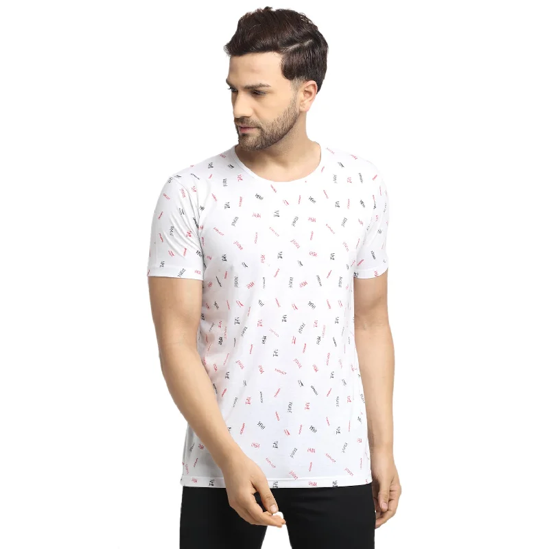 Men's Shirts with Lace-Up HemlinesMack JONNEY Men's White Printed Round Neck Tshirt