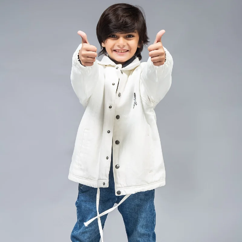 Designer Skinny Men's JeansQuilted Denim Jacket With Hood (White)