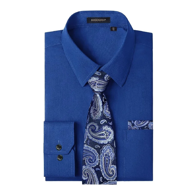Men's Weekend Shirts for Leisurely OutingsMen's Shirt with Tie Handkerchief Set - ROYAL BLUE/BLUE TIE Men's Weekend Shirts for Leisurely OutingsMen's Shirt with Tie Handkerchief Set - ROYAL BLUE/BLUE TIE