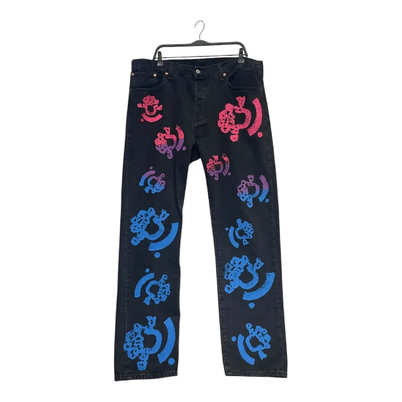 Men's Jeans with a Destroyed LookDENIM TEARS/Straight Pants/40/Cotton/BLK/All Over Print/X BSTROY Men's Jeans with a Destroyed LookDENIM TEARS/Straight Pants/40/Cotton/BLK/All Over Print/X BSTROY