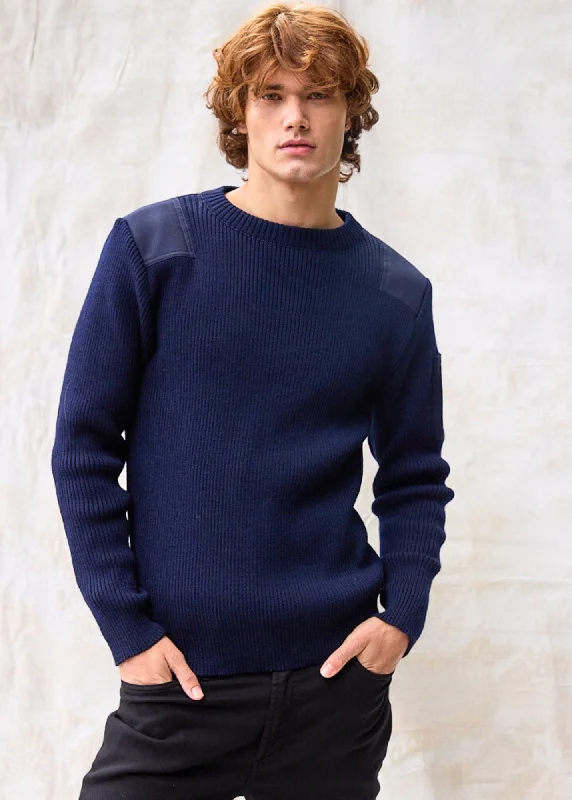 Men's Sweaters with Pockets and ZippersCONDOR II - Breton Sweater with Canvas Shoulder and Elbow Patches for Men | 100% Wool (NAVY) Men's Sweaters with Pockets and ZippersCONDOR II - Breton Sweater with Canvas Shoulder and Elbow Patches for Men | 100% Wool (NAVY)