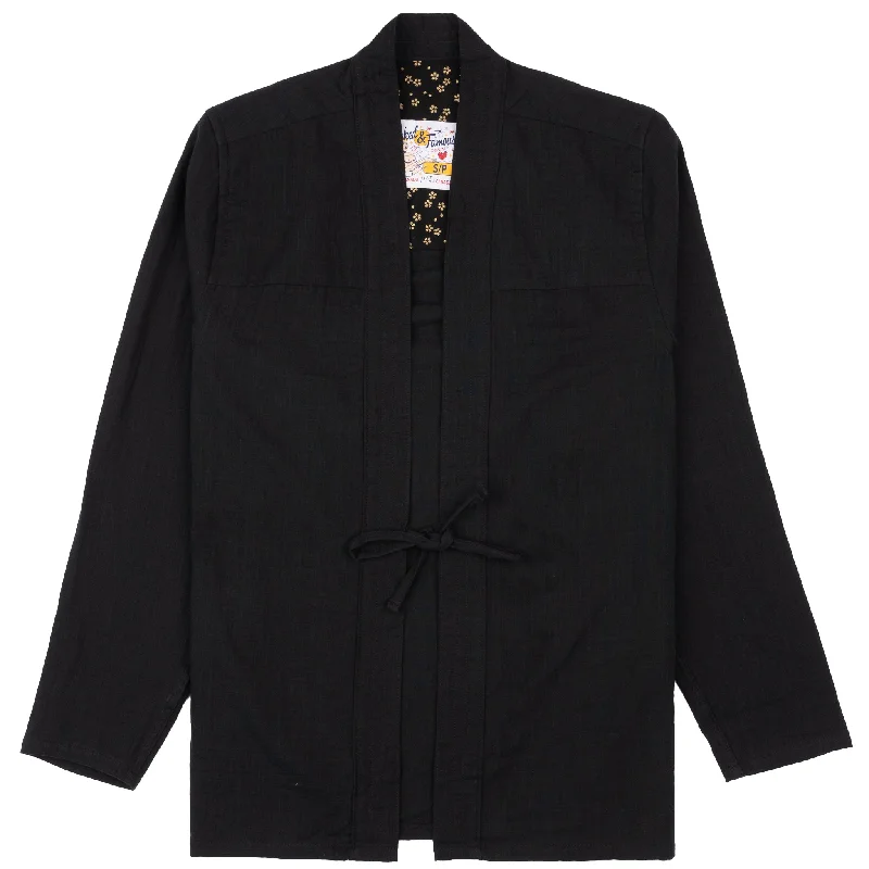 Men's Jeans with Fashionable RipsKimono Shirt - Double Weave Gauze - Black