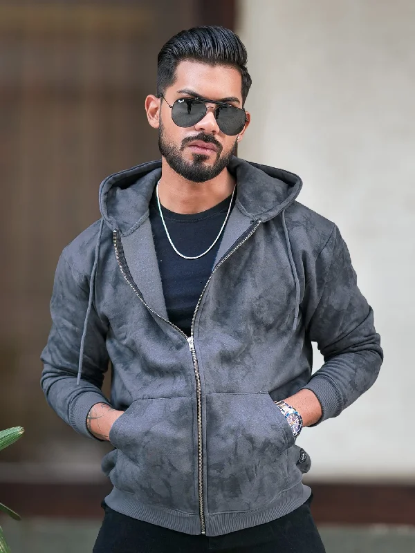 Men's Hoodies with Adjustable SleevesCloud Printed LightGrey Zipper Sweatshirt