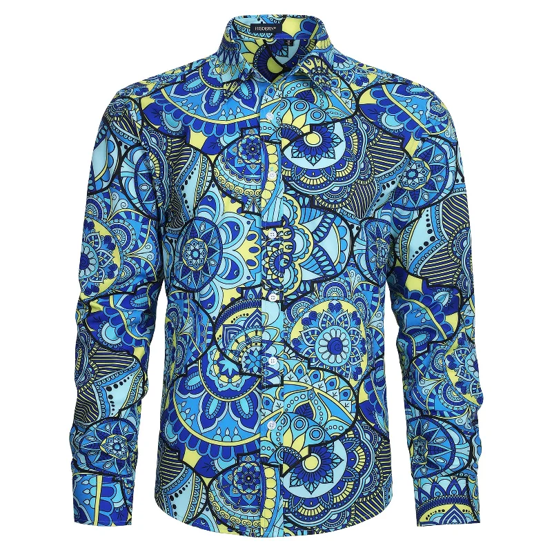 Men's Vintage T-Shirts for a Retro VibeMen's Long Sleeve Shirt With Printing - BLUE/YELLOW Men's Vintage T-Shirts for a Retro VibeMen's Long Sleeve Shirt With Printing - BLUE/YELLOW
