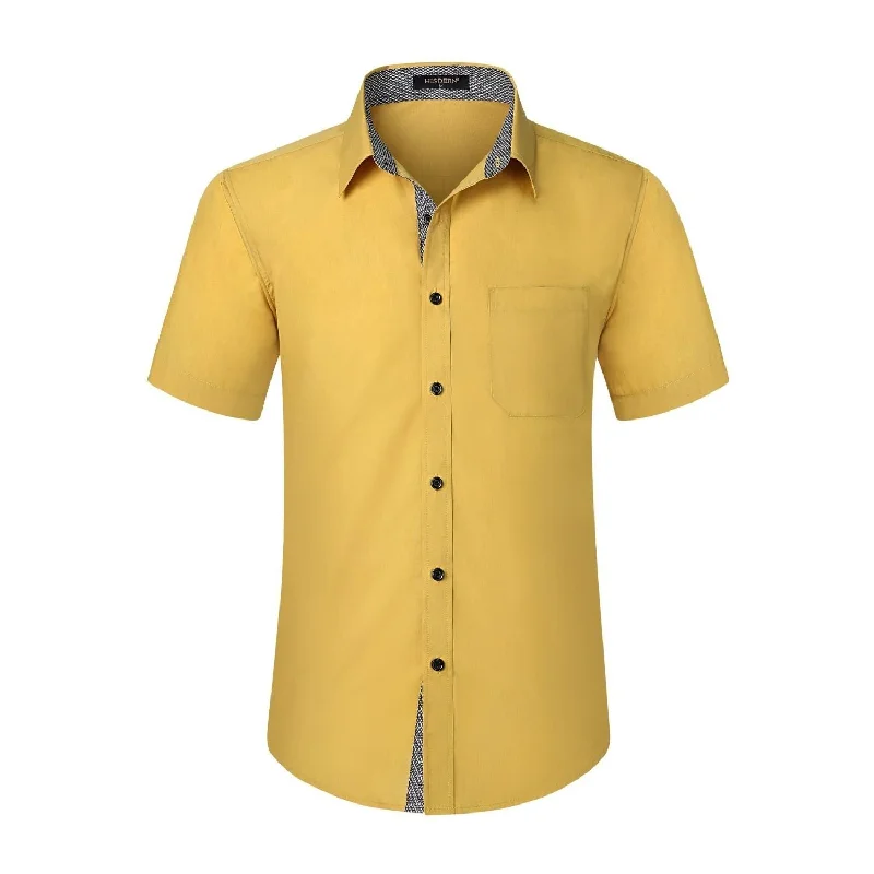 Men's Patterned Casual Shirts for Relaxed StylingMen's Short Sleeve Shirt with Pocket - B1-YELLOW Men's Patterned Casual Shirts for Relaxed StylingMen's Short Sleeve Shirt with Pocket - B1-YELLOW