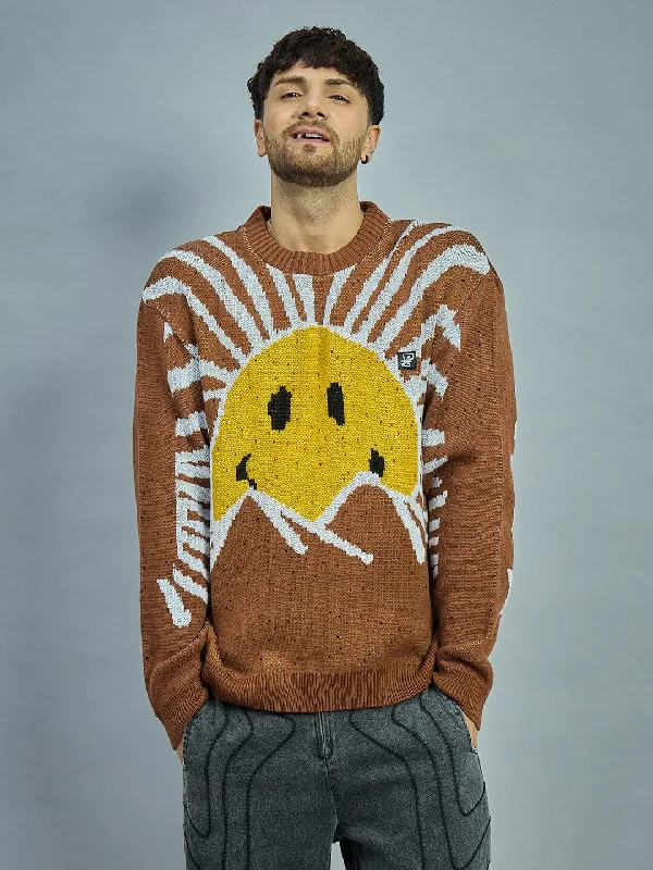 Men's Sweaters with Asymmetrical HemlinesBrown Sunrise Oversized Sweater