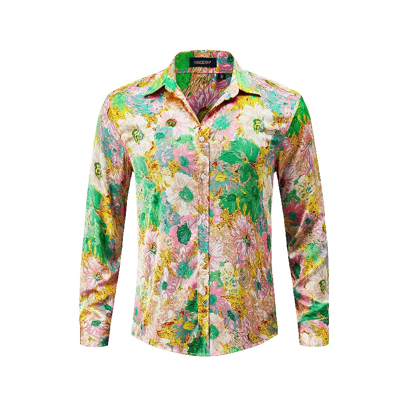 Men's Layering Shirts for Seasonal TransitionsMen's Long Sleeve Shirt With Printing - Y-PINK/GREEN Men's Layering Shirts for Seasonal TransitionsMen's Long Sleeve Shirt With Printing - Y-PINK/GREEN