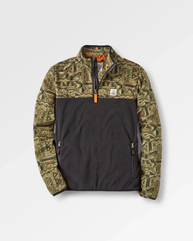 Men's Coats with Patchwork DesignsSet Off Recycled Polar 1/4 Zip Fleece - Elemental Geo Khaki