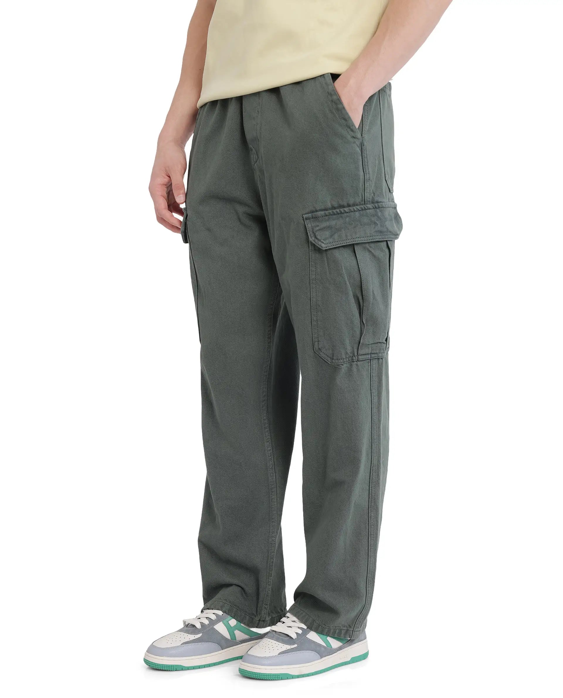 Men's Jeans in Unique PatternsRare Rabbit Men Hork Green Cotton Fabric Elastic Waistband Multi Pocket Baggy Fit Cargo Style Jeans Men's Jeans in Unique PatternsRare Rabbit Men Hork Green Cotton Fabric Elastic Waistband Multi Pocket Baggy Fit Cargo Style Jeans