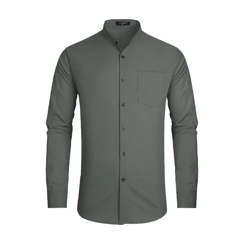 Men's Travel Shirts for Easy PackingMen's Grey Grandad Collar Shirt Wedding Regular Fit with Pocket Men's Travel Shirts for Easy PackingMen's Grey Grandad Collar Shirt Wedding Regular Fit with Pocket
