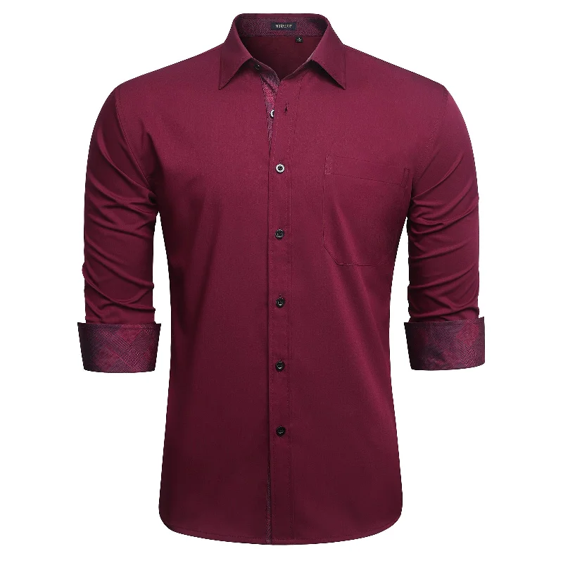 Men's Hawaiian Print Shirts for Luau PartiesMen's Classic Style Dress Shirt with Pocket - BURGUNDY