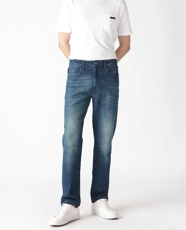 Fashion-Forward Men's JeansRare Rabbit Men's Dunker Navy Mid-Rise Regular Fit Jeans
