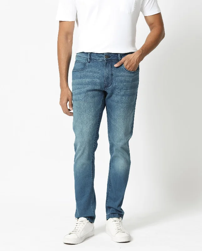 Comfort-Fit Men's JeansRare Rabbit Men's Night Dusky Blue Mid Wash Mid-Rise Slim Fit Jeans