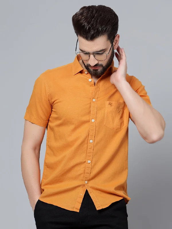 Men's Short-Sleeve Shirts for Warm WeatherMen's Mustard Casual Plain Half Sleeve Shirt Men's Short-Sleeve Shirts for Warm WeatherMen's Mustard Casual Plain Half Sleeve Shirt