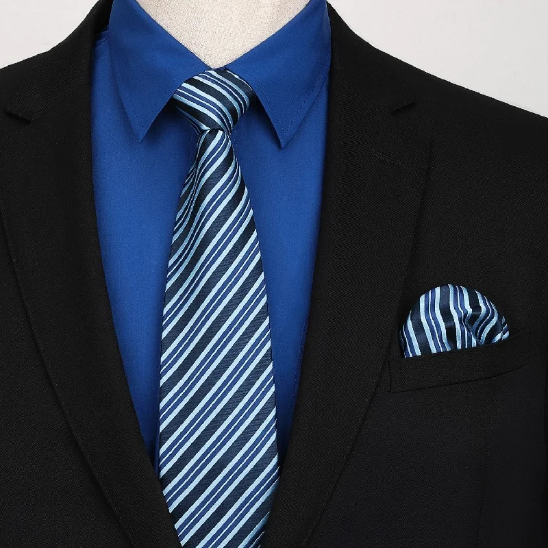 Men's Machine-Washable Shirts for ConvenienceMen's Shirt with Tie Handkerchief Set - 04-ROYAL BLUE
