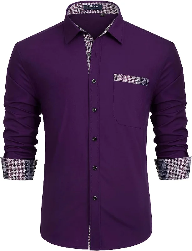 Men's Denim Shirts for a Rugged LookCasual Formal Shirt with Pocket - PURPLE