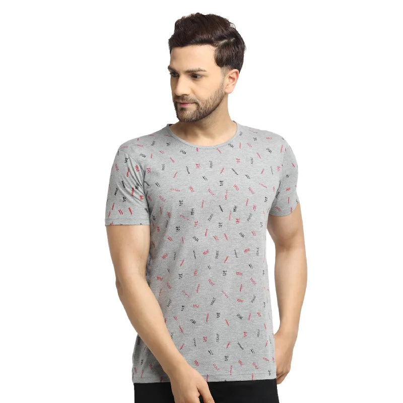 Men's Shirts with Button-Down PocketsMack JONNEY Men's Grey Printed Round Neck Tshirt