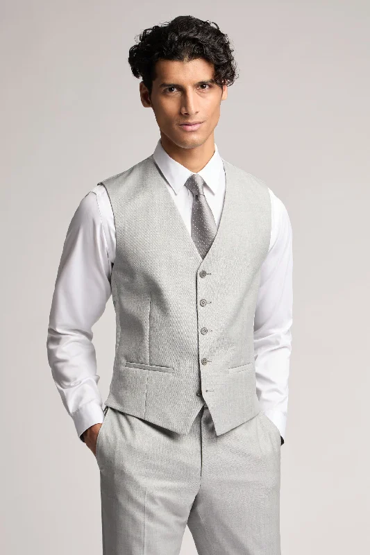 Luxurious Men's Cashmere CoatsLight Grey Sharkskin Waistcoat Lt-Grey