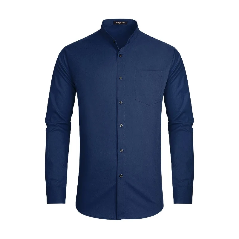 Men's Golf Shirts for On-Course StyleMen's Navy Blue Grandad Collar Shirt Wedding Regular Fit with Pocket Men's Golf Shirts for On-Course StyleMen's Navy Blue Grandad Collar Shirt Wedding Regular Fit with Pocket